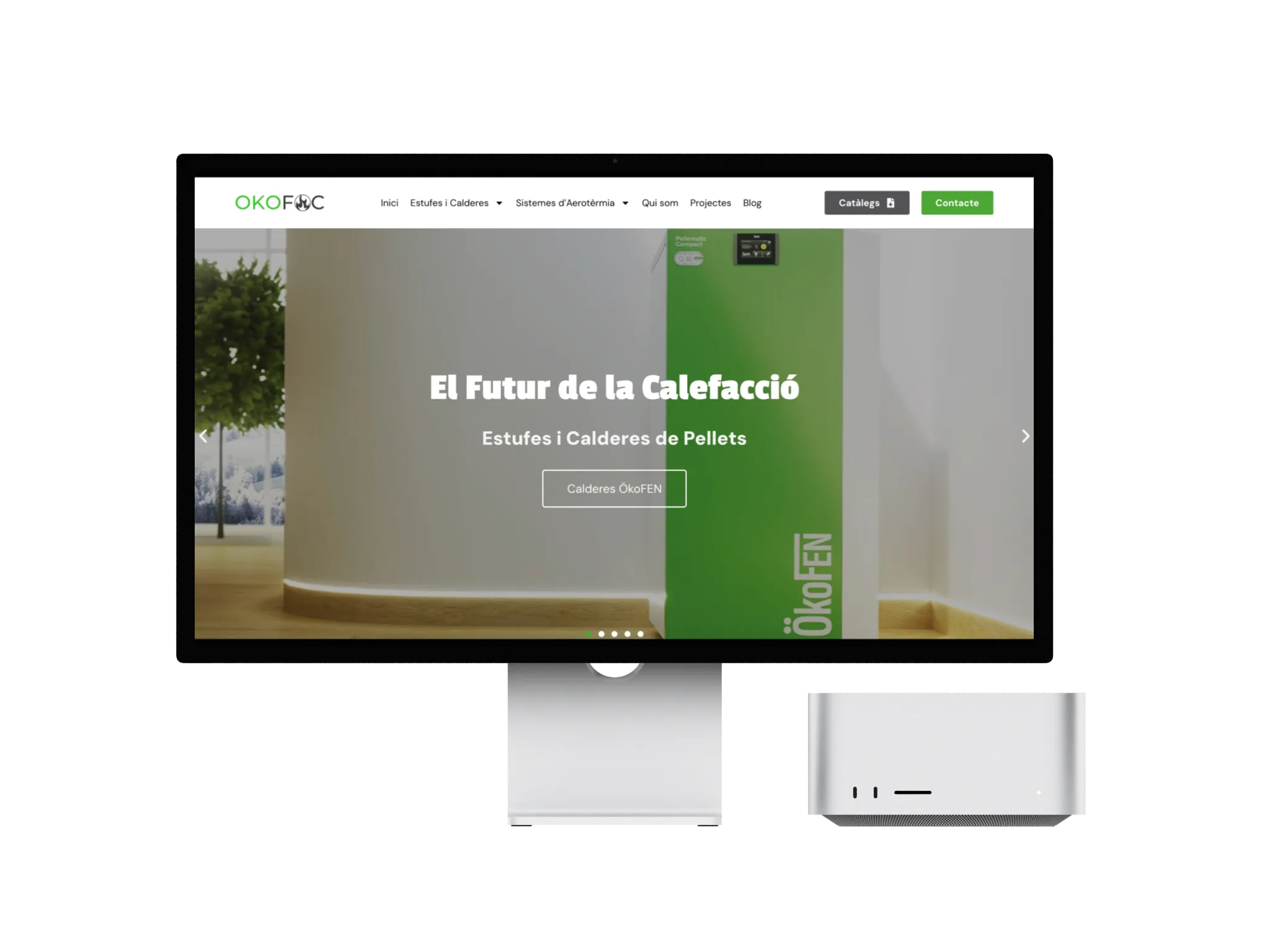 Web de Okofoc en una pantalla d'ordinador